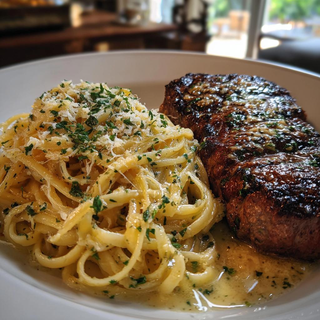 Knoblauchbutter Steak mit Käse-Linguine – himmlisch in 35 Minuten